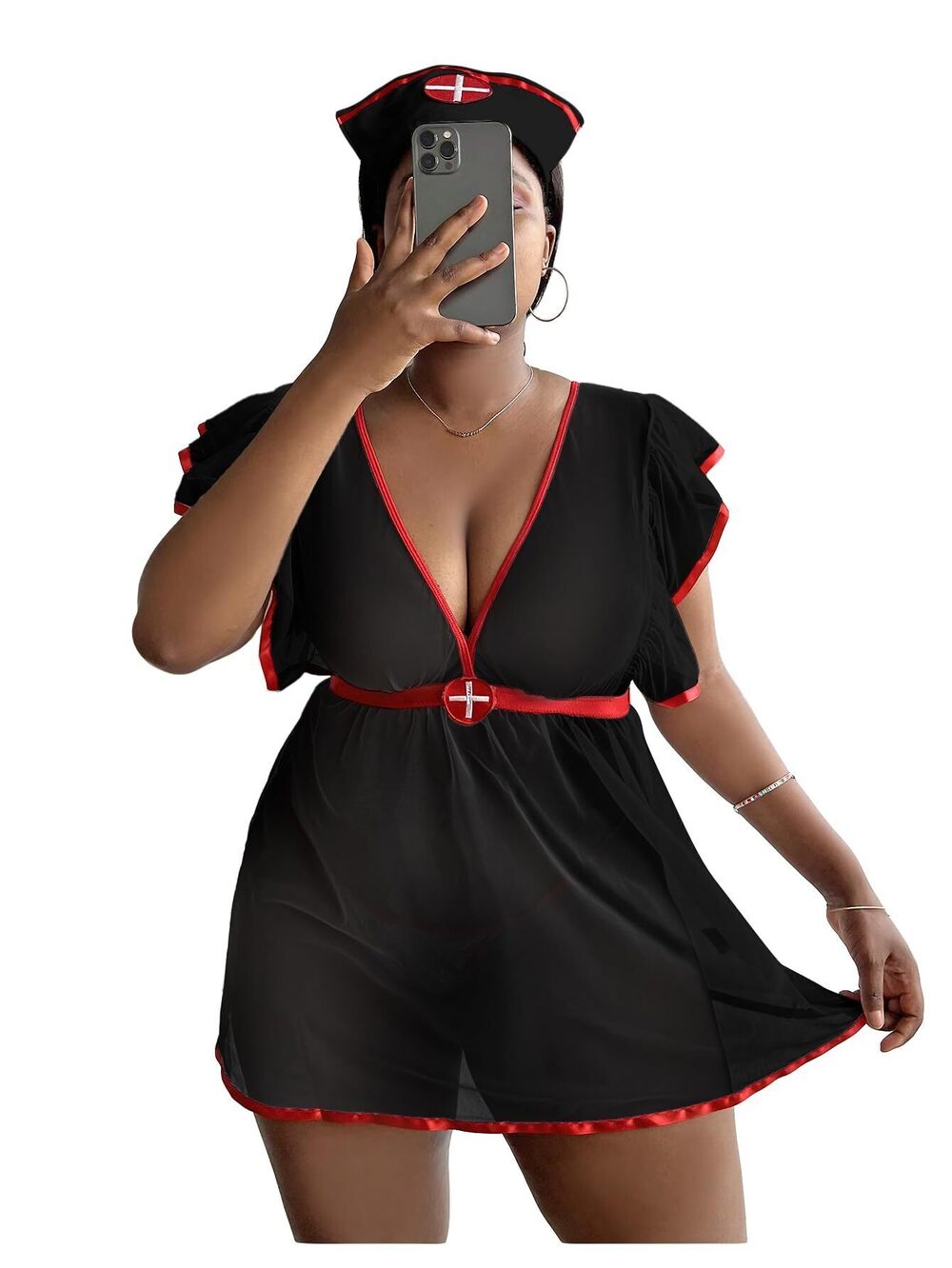 8425 Plus Size 3 Piece Nurse Roleplay Lingerie Set Mesh Sheer Naughty